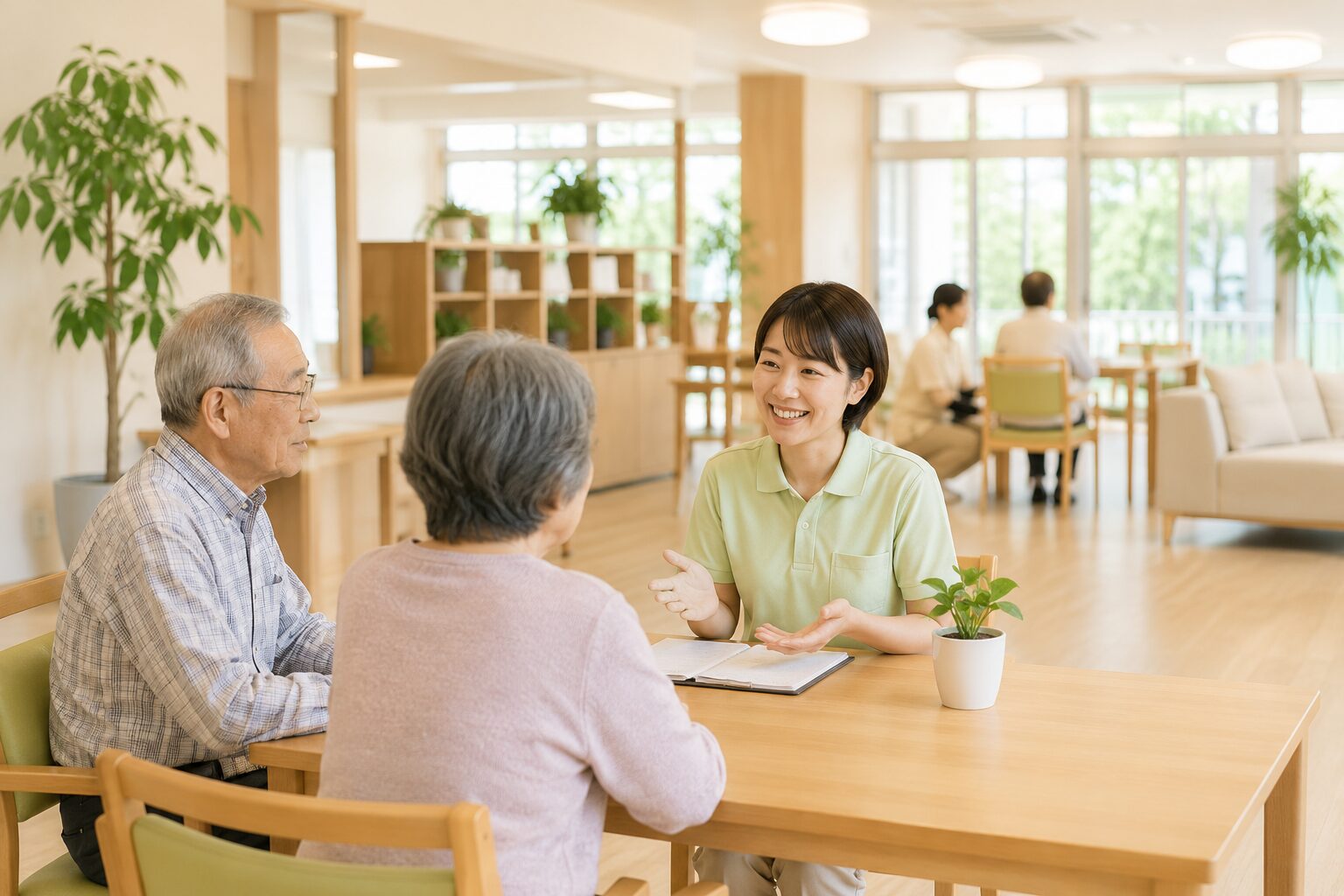 高齢者と介護スタッフが話している様子